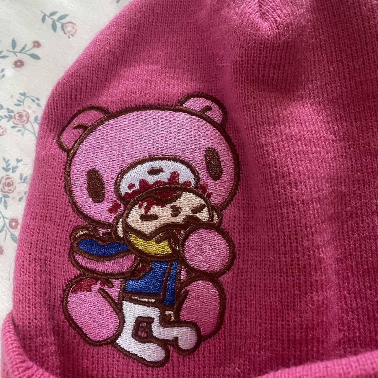 pink gloomy bear beanie barely worn n no flaws... - Depop