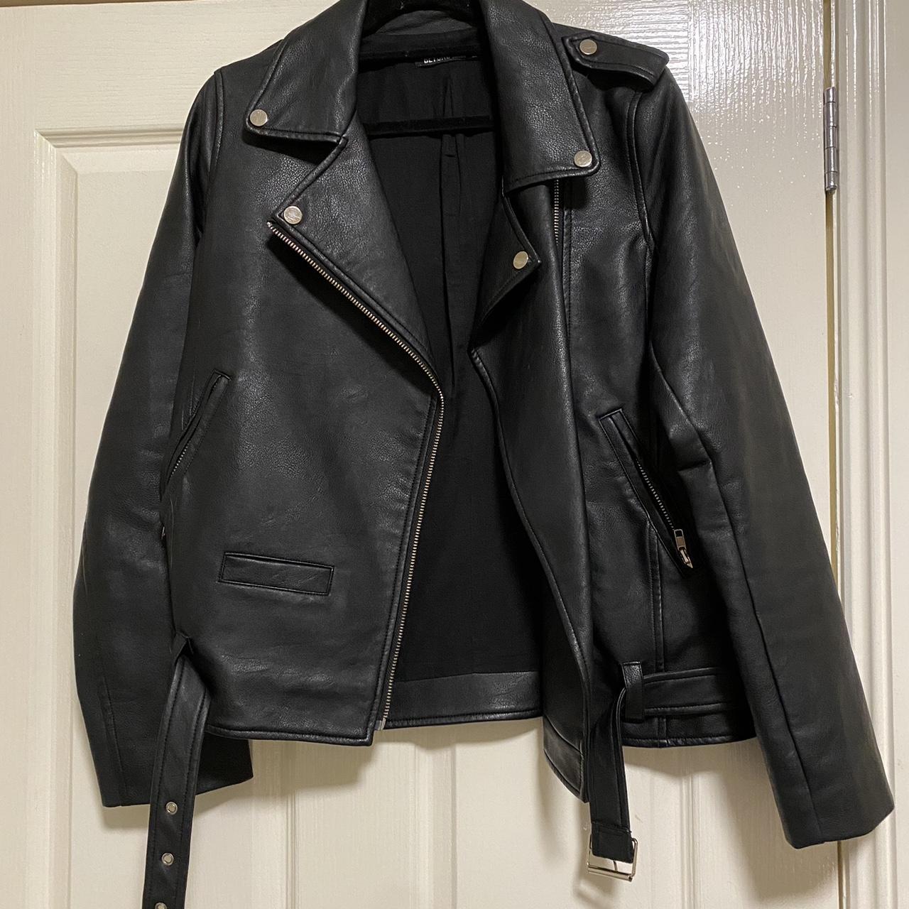 Beyond her brand, black leather jacket size 10.... - Depop