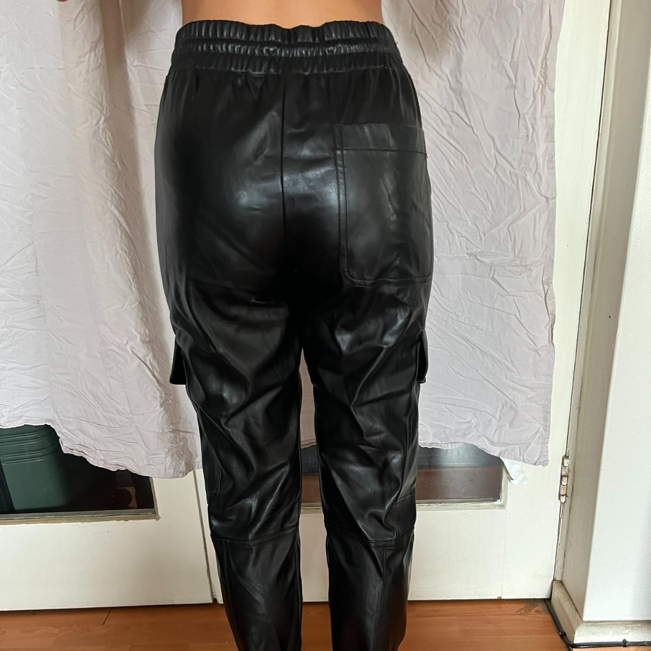 Leather-look pants | cargo style with various... - Depop