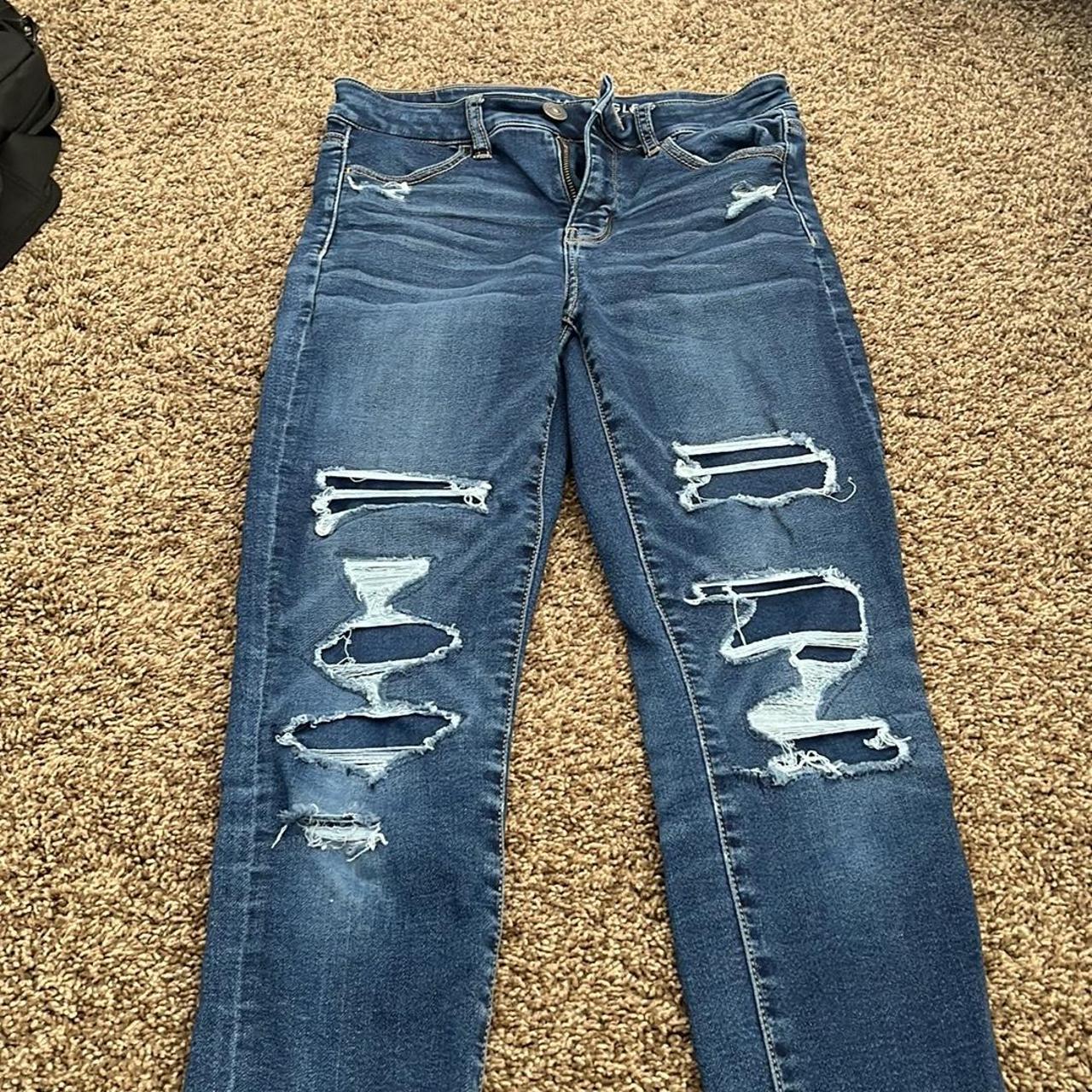 american eagle ripped skinny jeans! size 4 - Depop