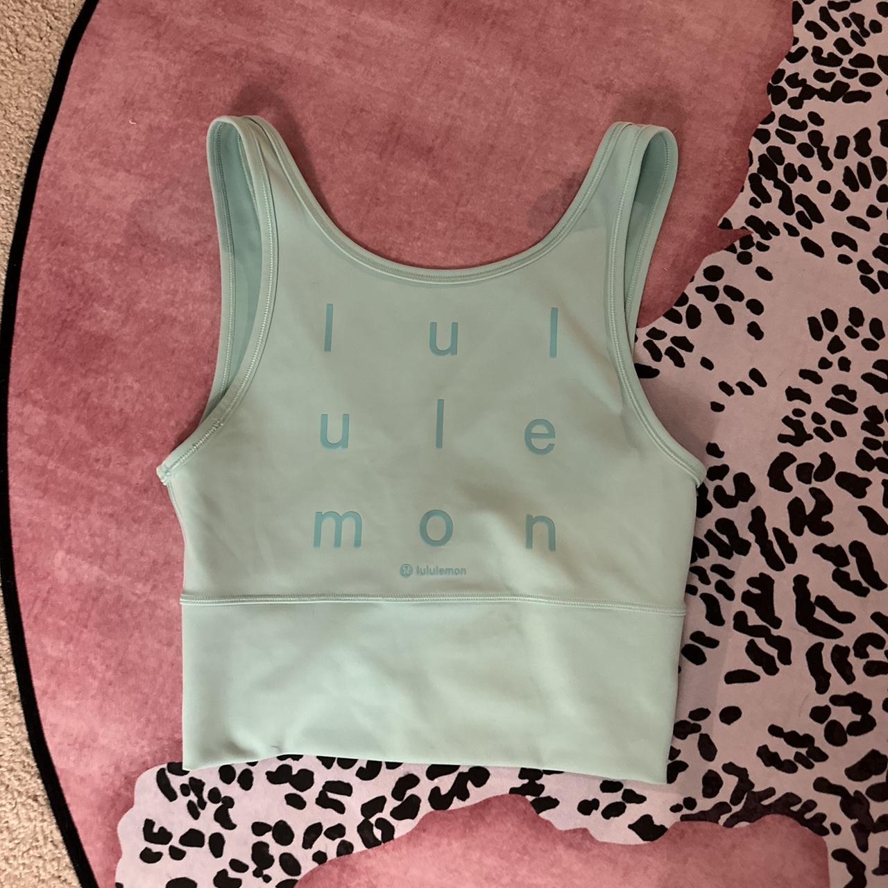 lululemon cropped top blue teal with writing... - Depop