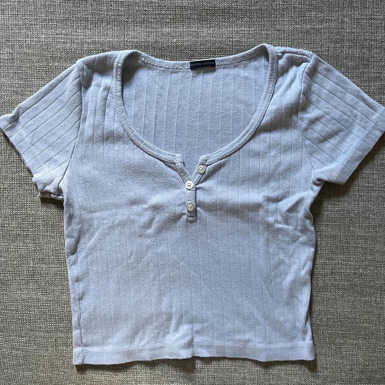 brandy melville blue eyelet crop top with buttons.... - Depop