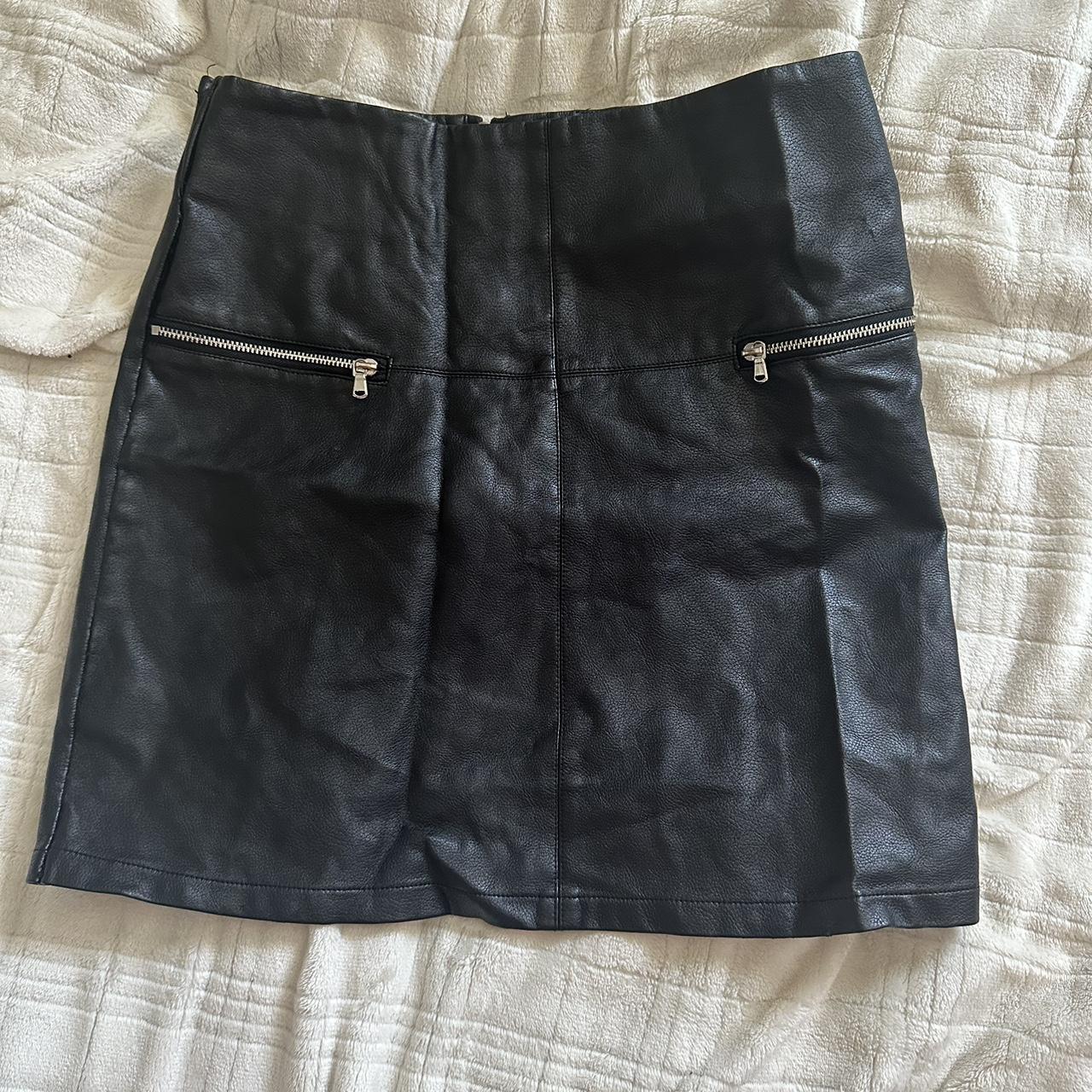 black faux leather skirt from primark. size 10 on... Depop