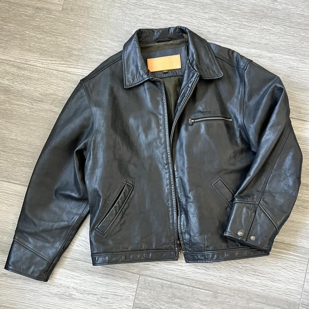 Vintage TIMBERLAND oversized black leather jacket.... - Depop