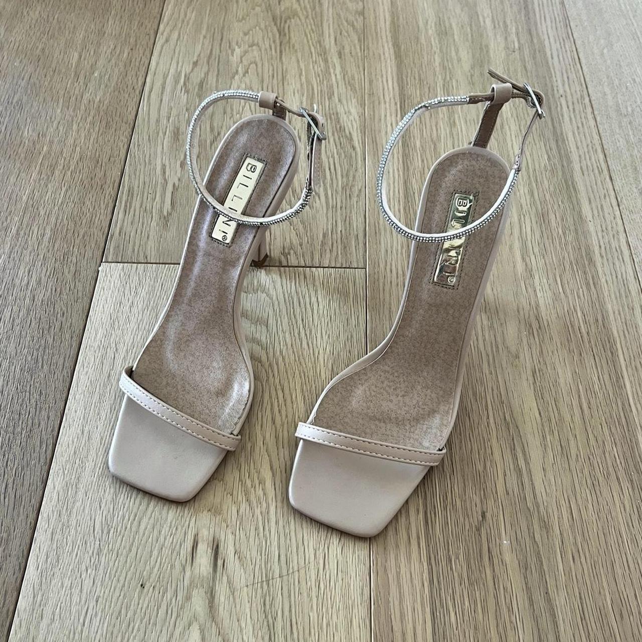 Nude heels with bedazzled ankle strap. AU Size... - Depop