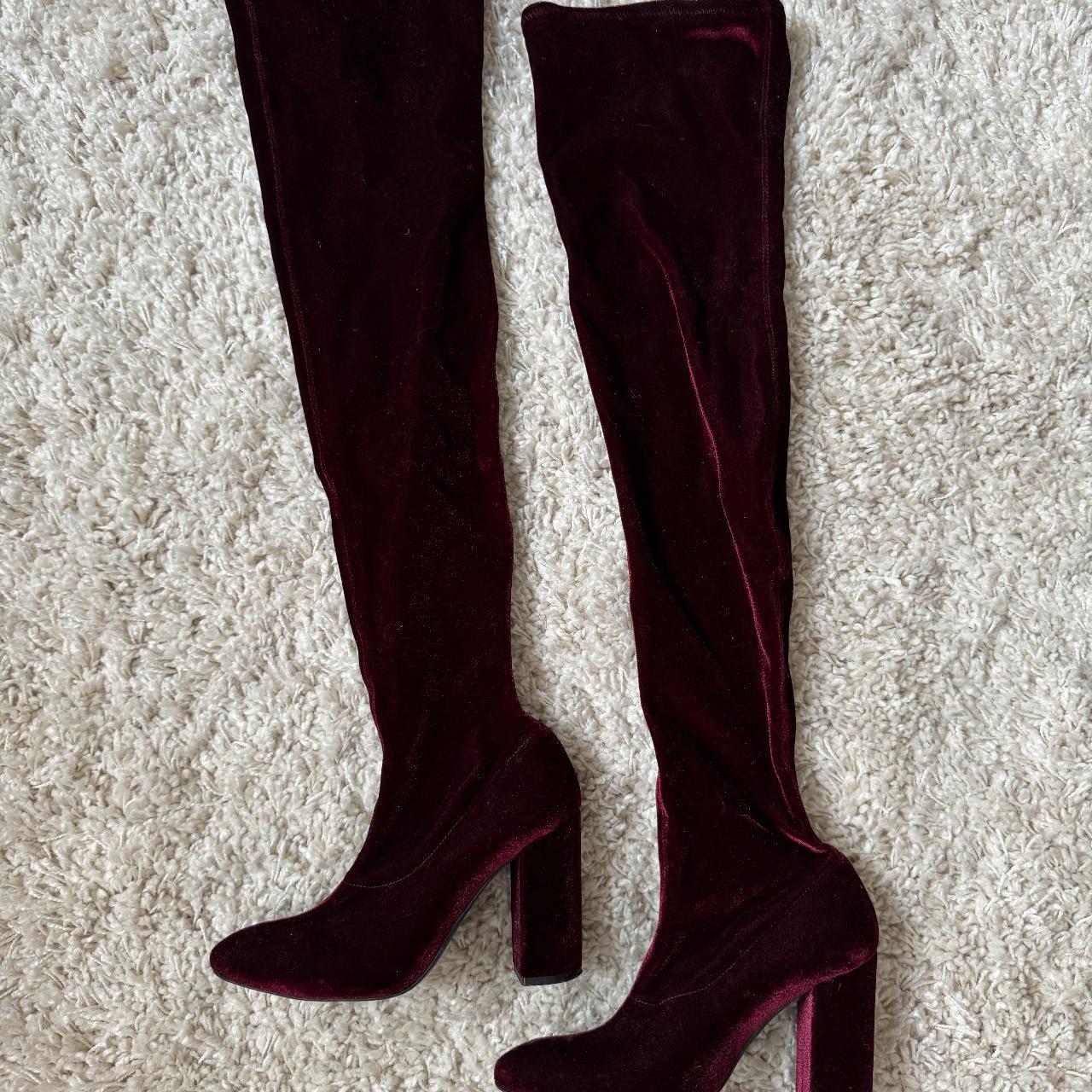 Burgundy velvet over the knee boots online