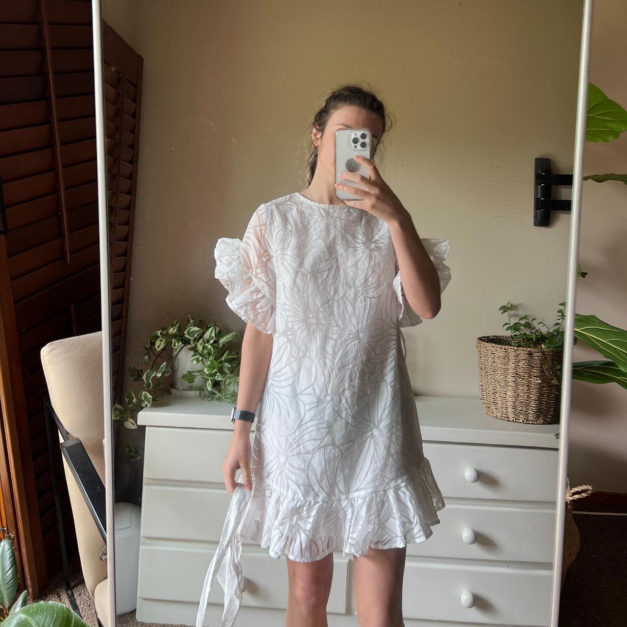 White Ruffle Sleeve Boutique Dress Size 8-10 - Worn... - Depop