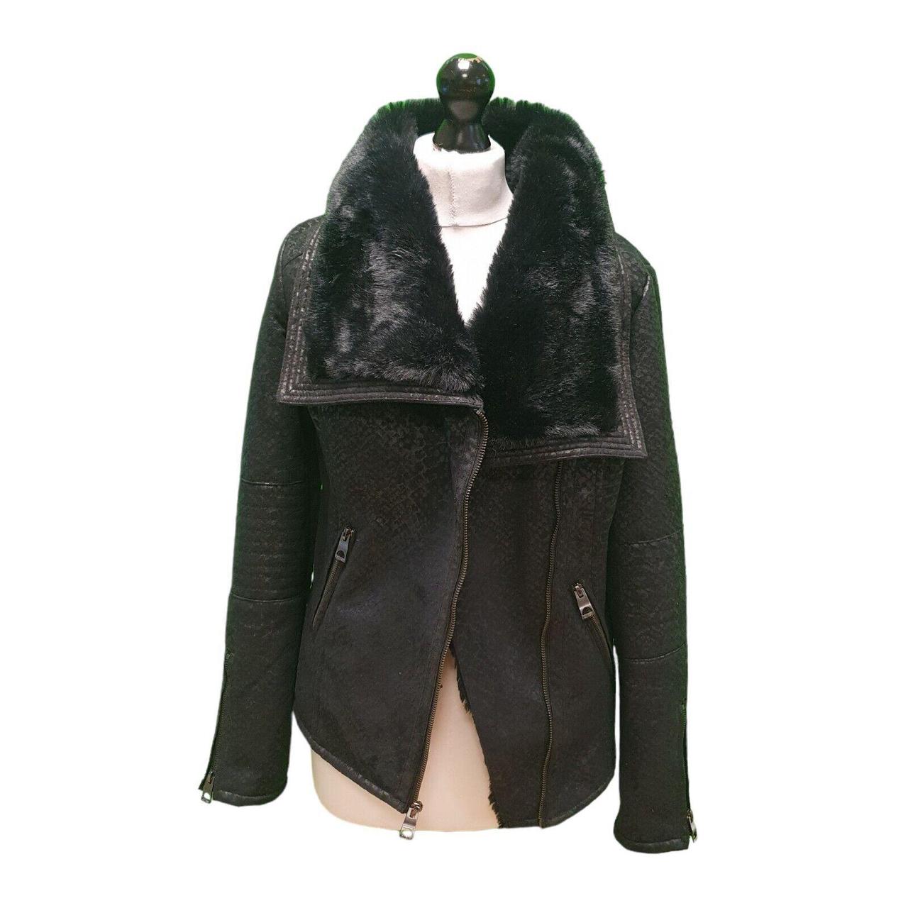 Guess Black Zipped Faux Fur Dress Jacket Women's UK... - Depop