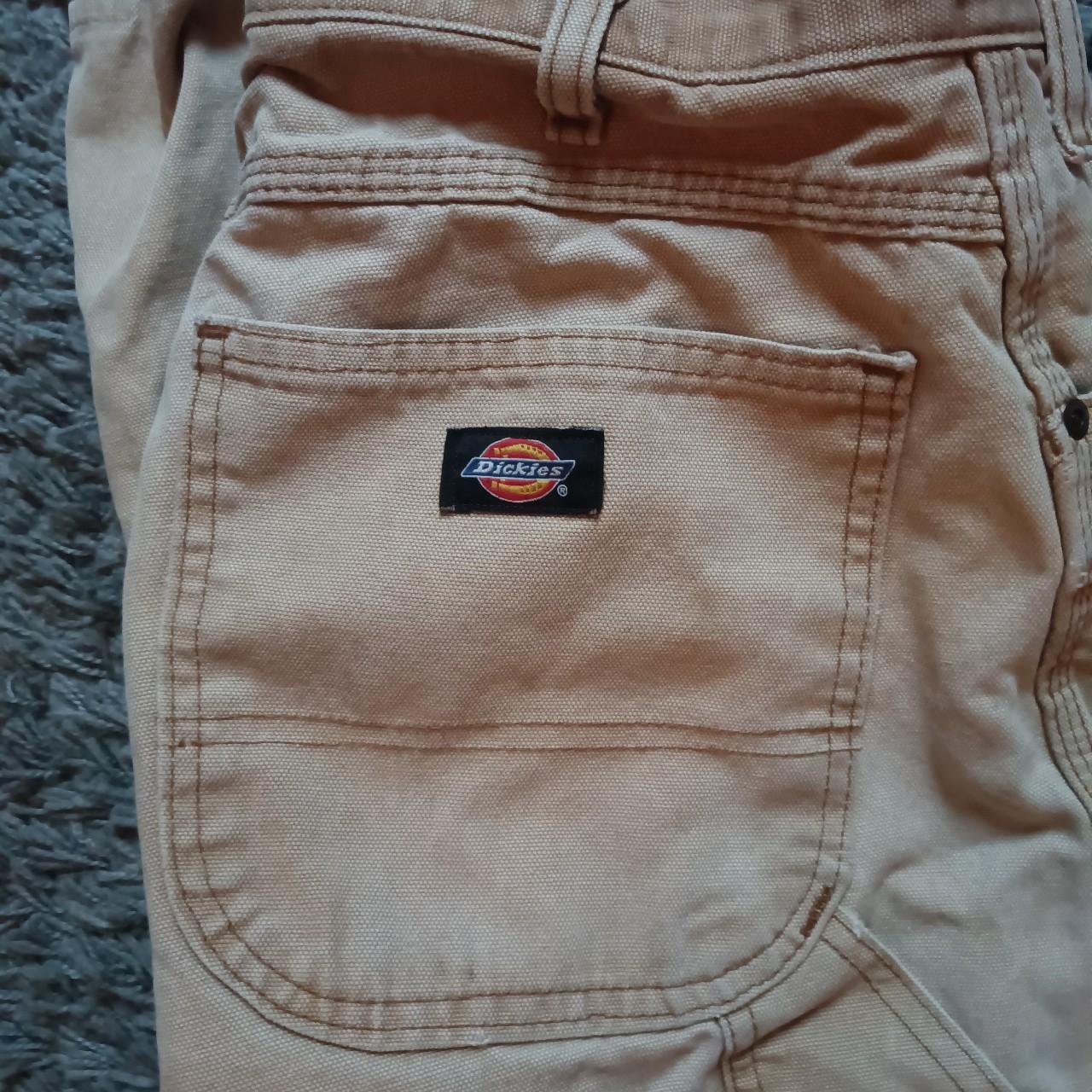 Dickies tan work wear pants No size tag but... - Depop