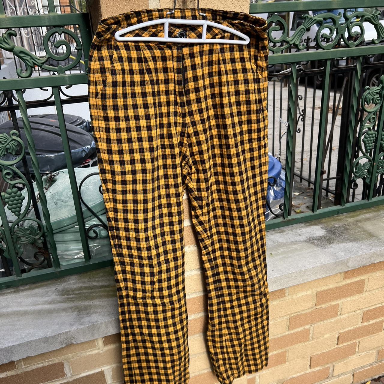 Small Orange And Black Plaid Unif Pants High Depop