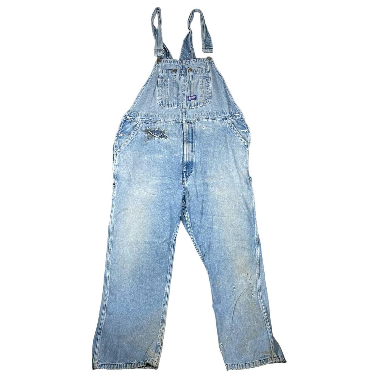 VTG Big Smith Bib Overalls Men's 44x32 Blue Cotton... - Depop