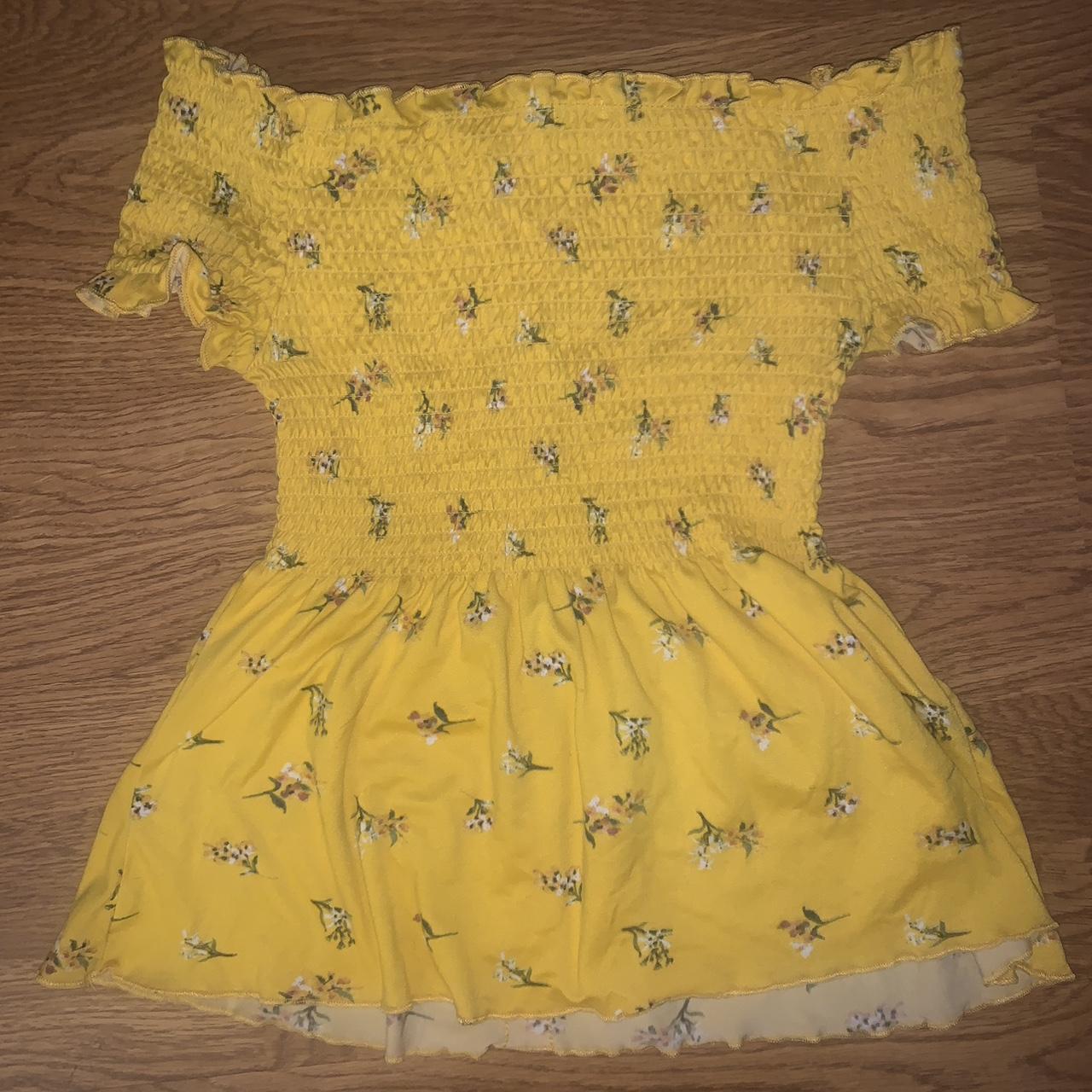 Yellow flower print off the shoulder shirt rue21... Depop