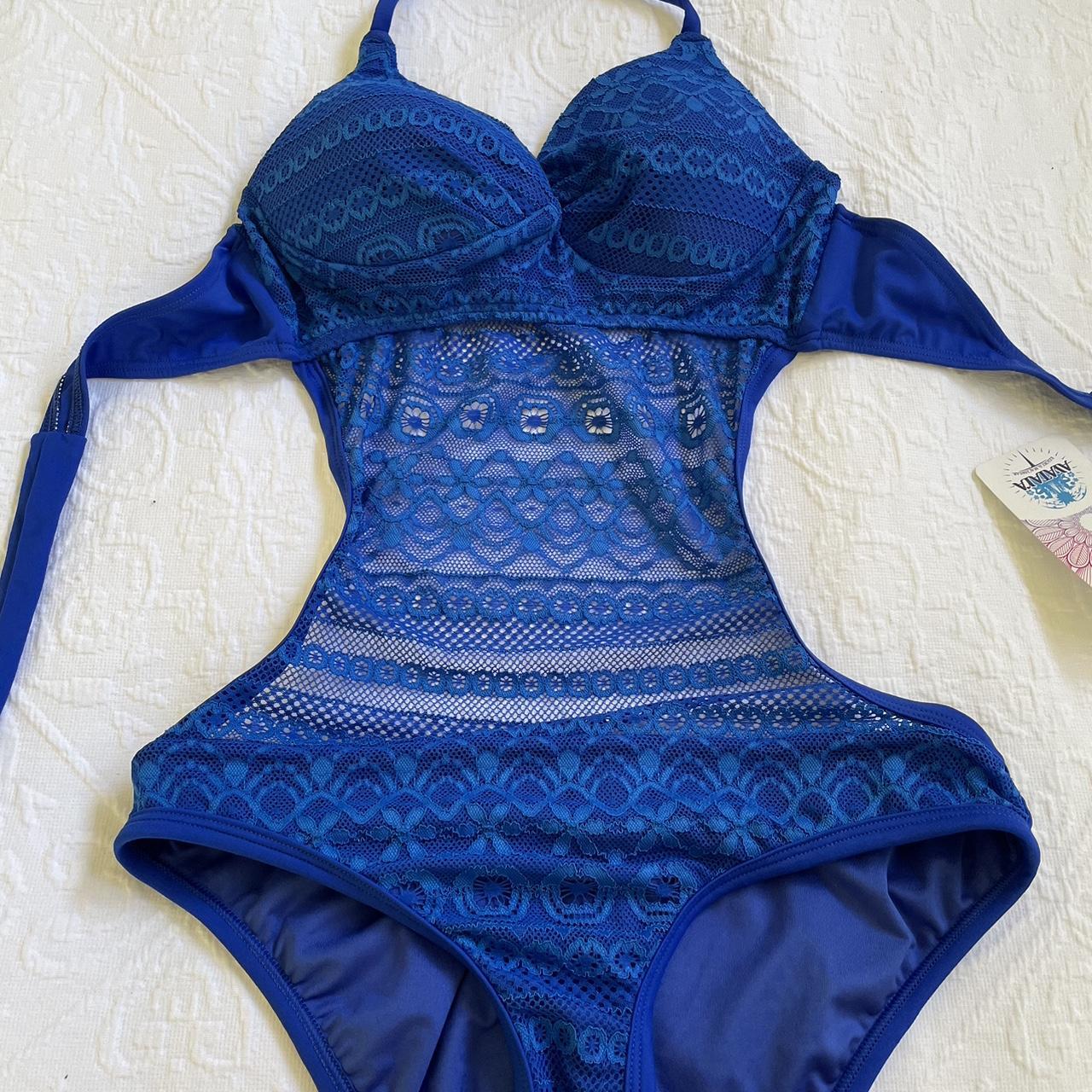 Ladies Electric Blue One Piece Swimsuit 🩱 With Lace Depop 5740