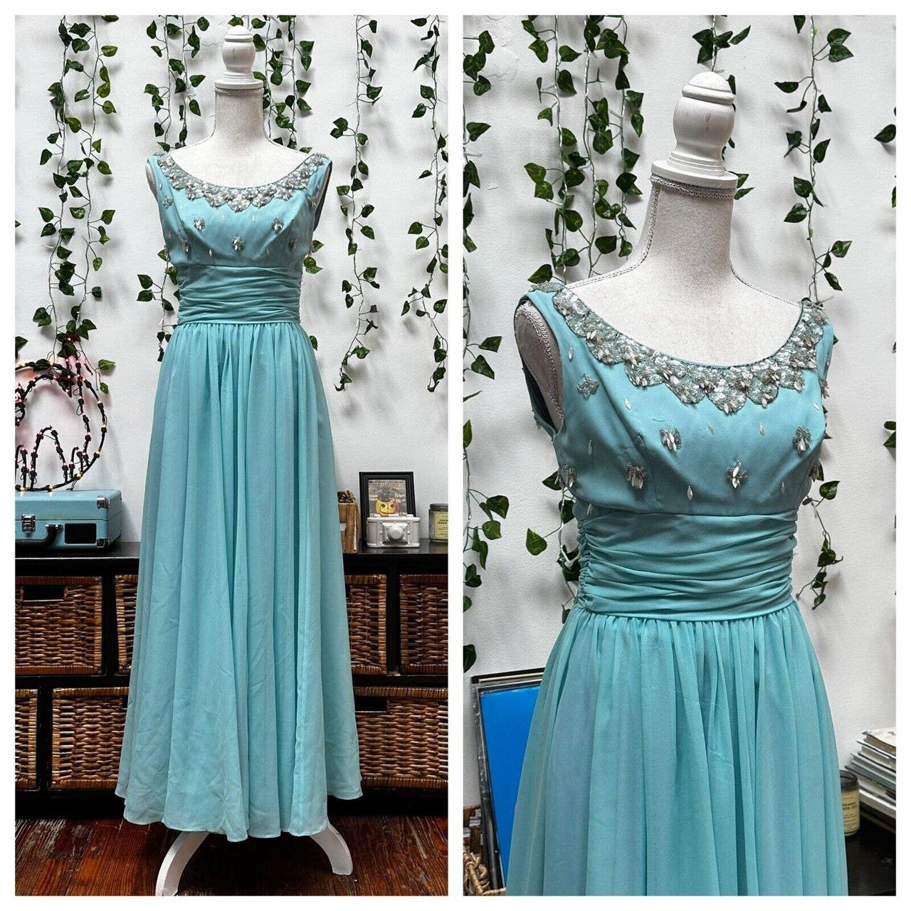 Beautiful vintage 60s evening dress. Soft blue with Depop