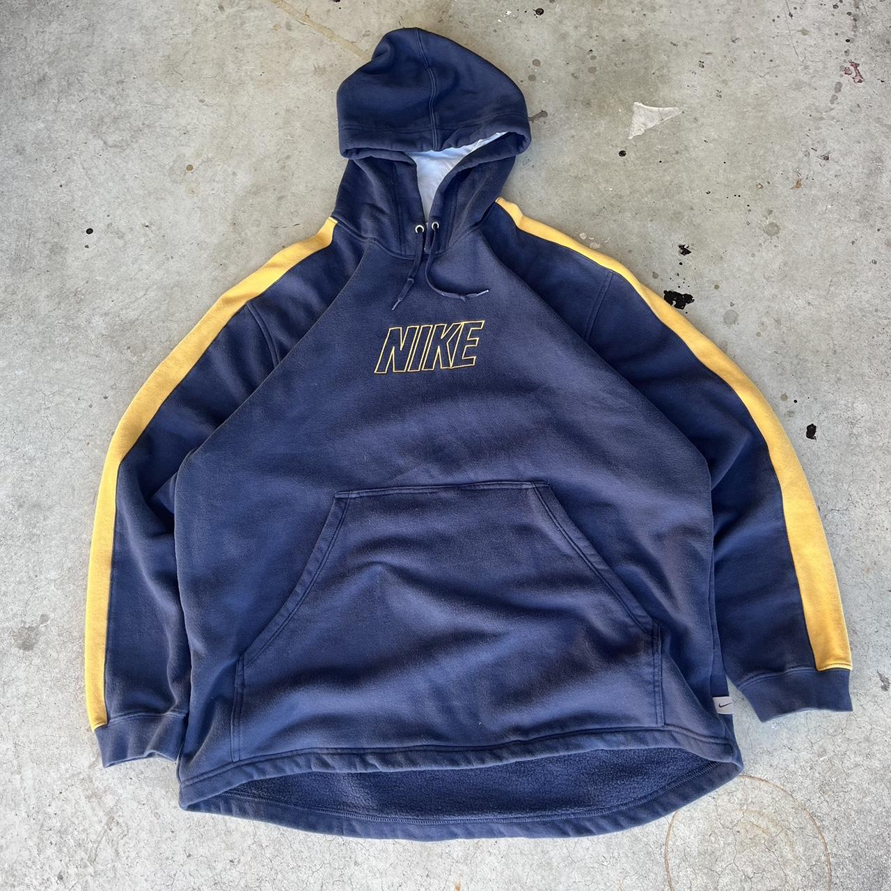 Y2K Navy Blue Yellow Nike Hoodie Size Large fits