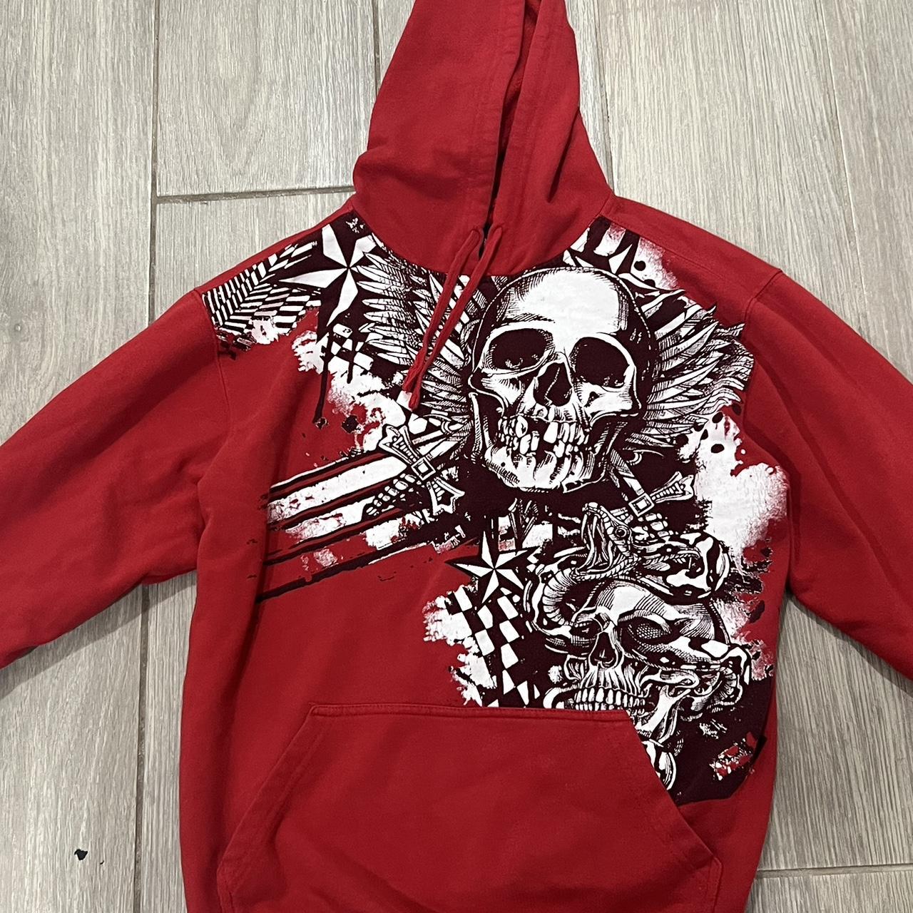 Red Y2K hybrid apparel hoodie... - Depop