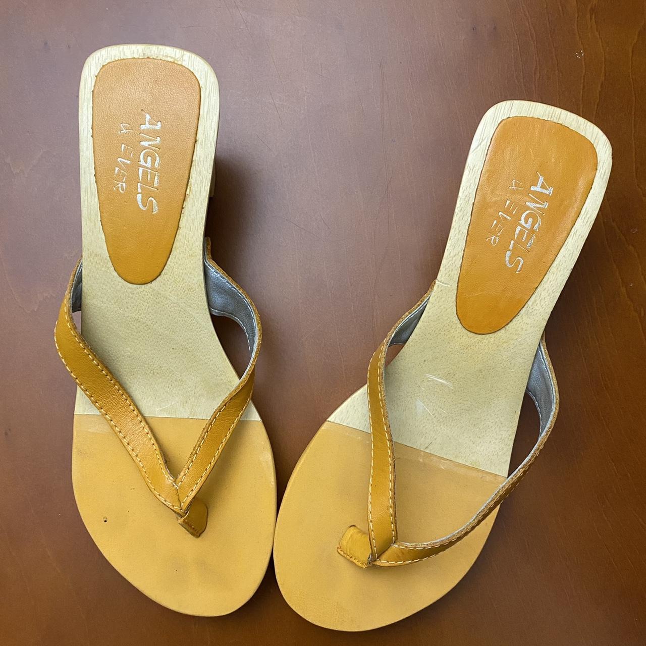 Y2K platform flip flops. Leather and faux wood.... Depop