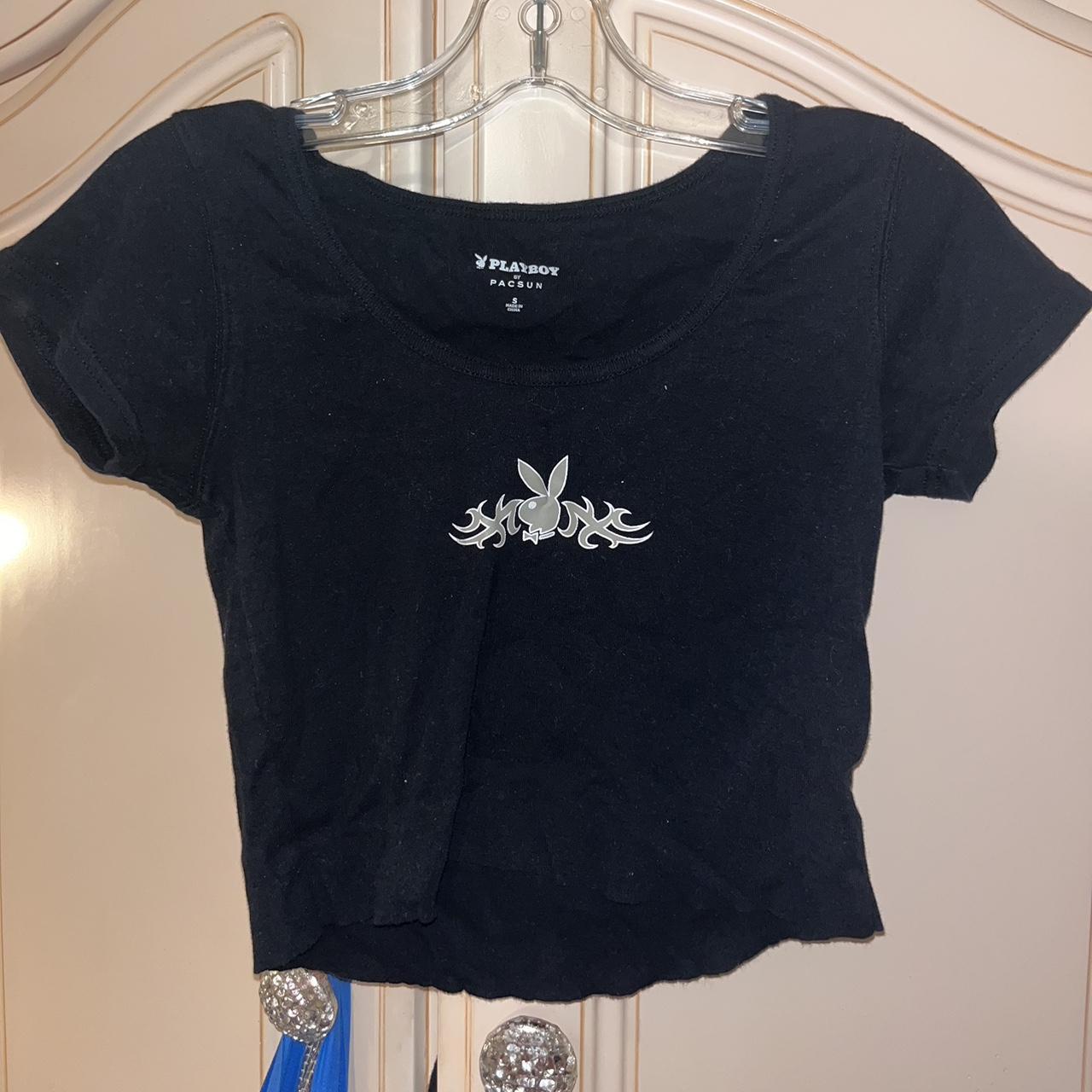 Playboy Women's Black and White T-shirt | Depop