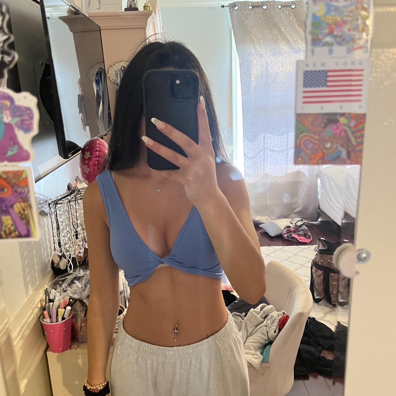 blue seamless crop top can be worn as workout top,... - Depop
