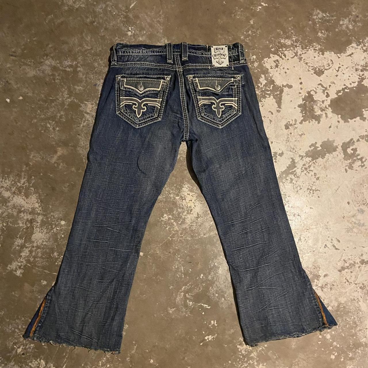 mens flared rock revival blue jeans no flaws... - Depop