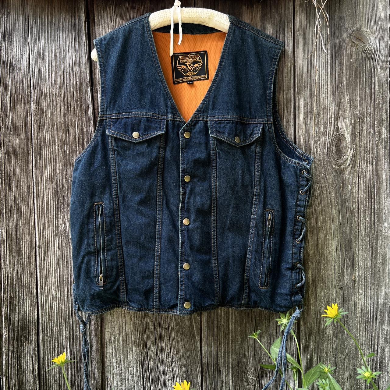 blue denim biker vest