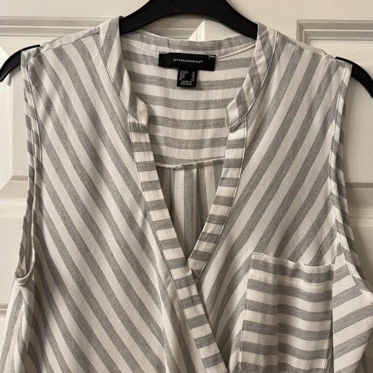 White and Grey Striped Crossover Front Sleeveless... - Depop