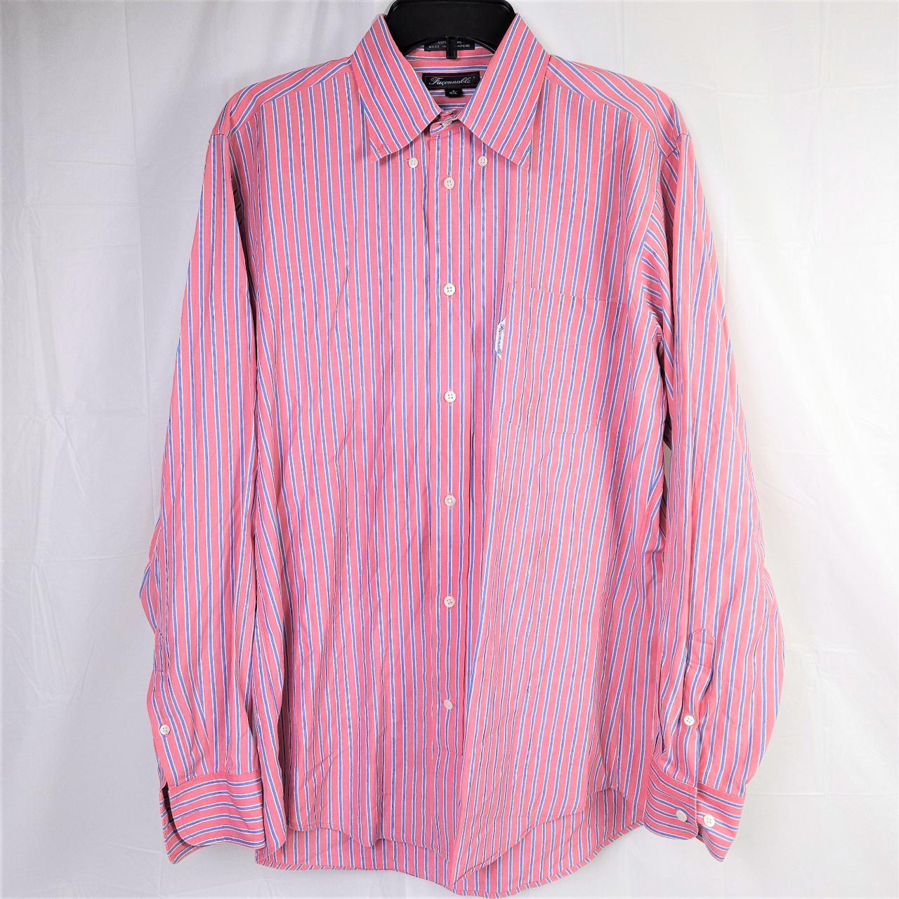 Faconnable Pink Blue Stripped Long Sleeved Button... - Depop