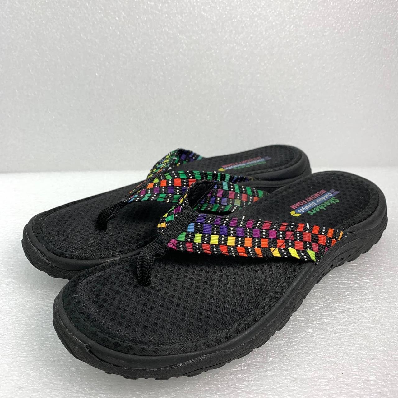 Skechers Memory Foam Arch Fit Thong Sandals in Black... - Depop