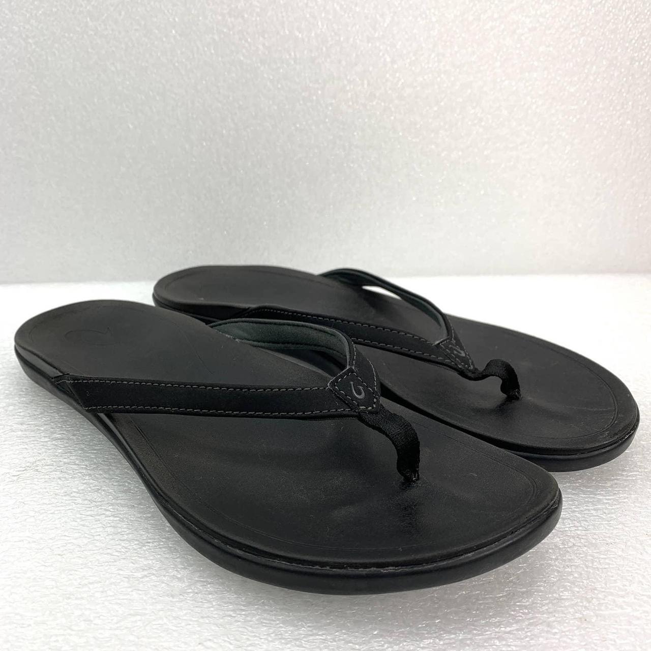 OluKai Ho'opio Flipflop Sandals in Solid Black Size... - Depop