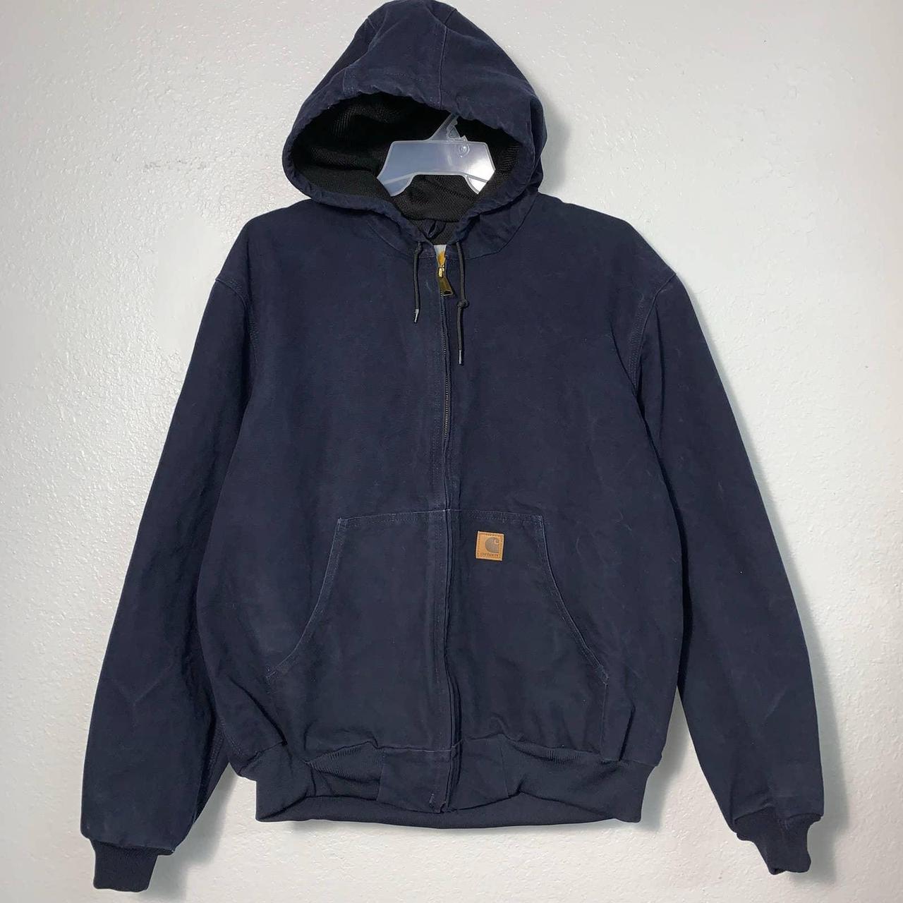 CARHARTT Loose Fit Washed Duck Active Jacket in Navy... - Depop