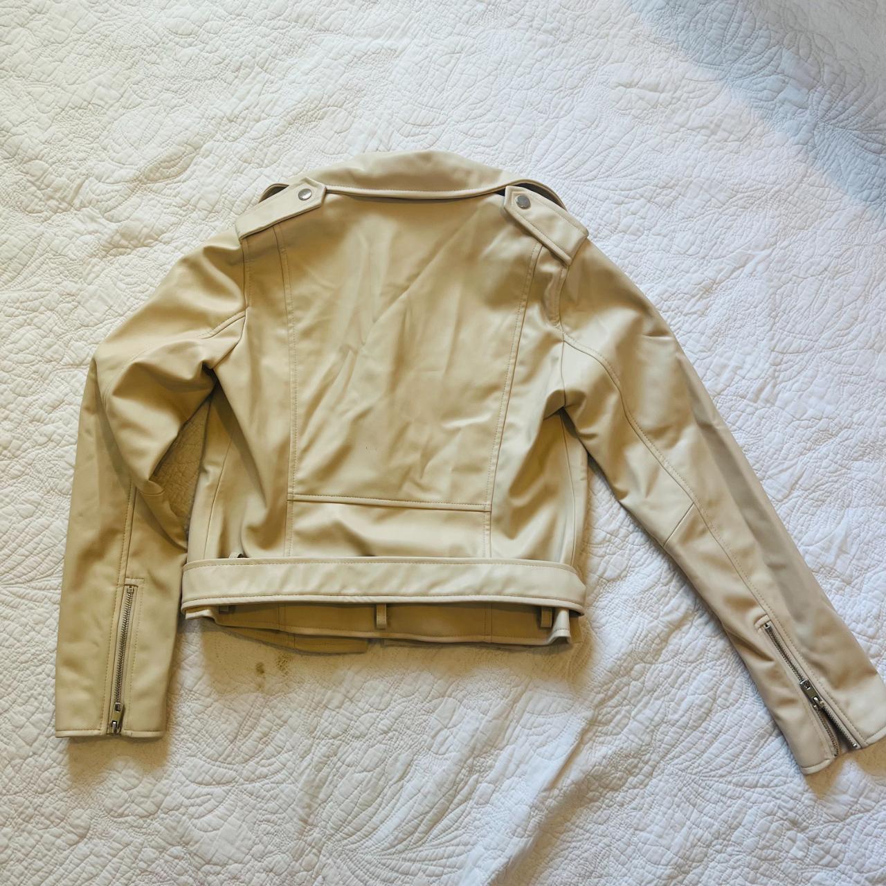 Cream colored Leather jacket - Depop