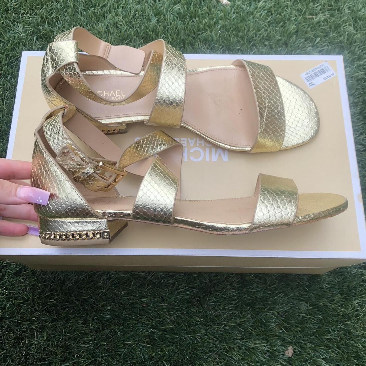 Michael Kors Gold Strap Mini Heel Sandals gold... - Depop