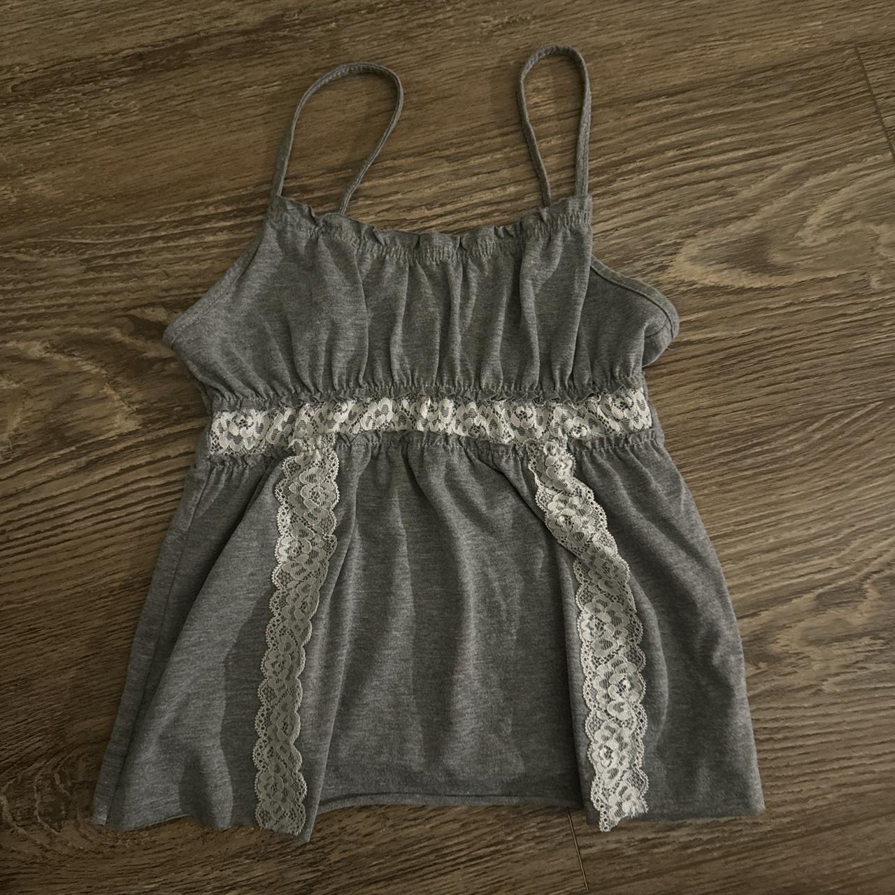 yesstyle gray babydoll tank top with lacing size:... - Depop