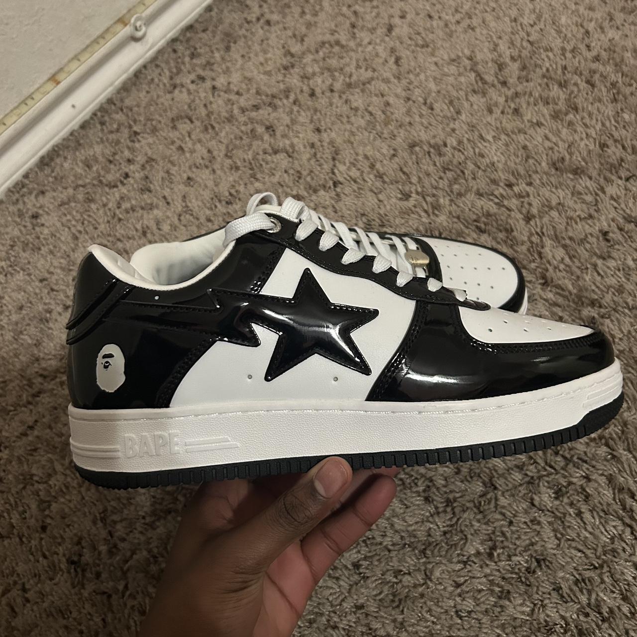 BAPE Men's Black and White Trainers | Depop