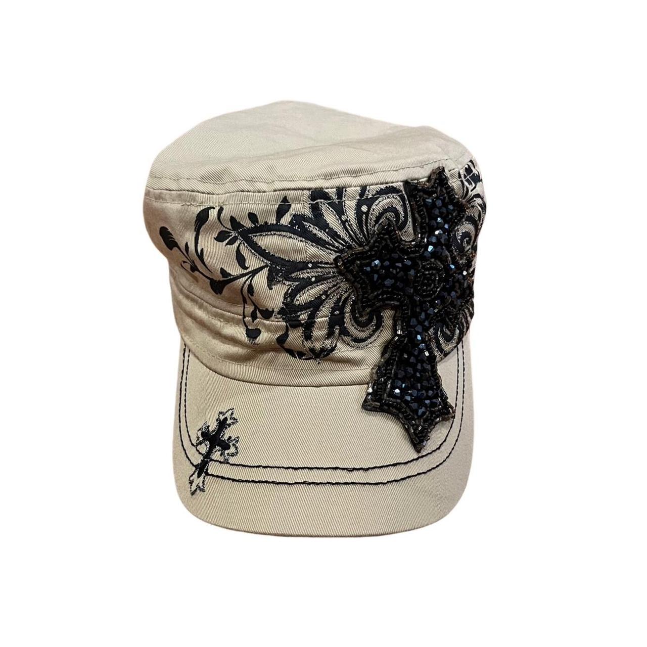 Y2K 2000s Rhinestone military style hat jnco skater | Depop