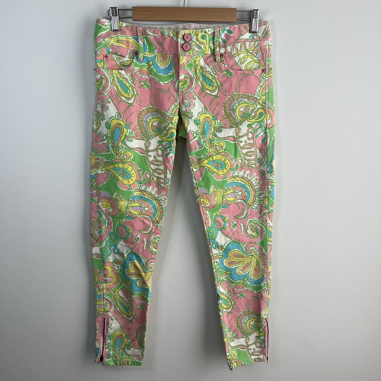 Lilly Pulitzer Women's Pink and Green Jeans | Depop