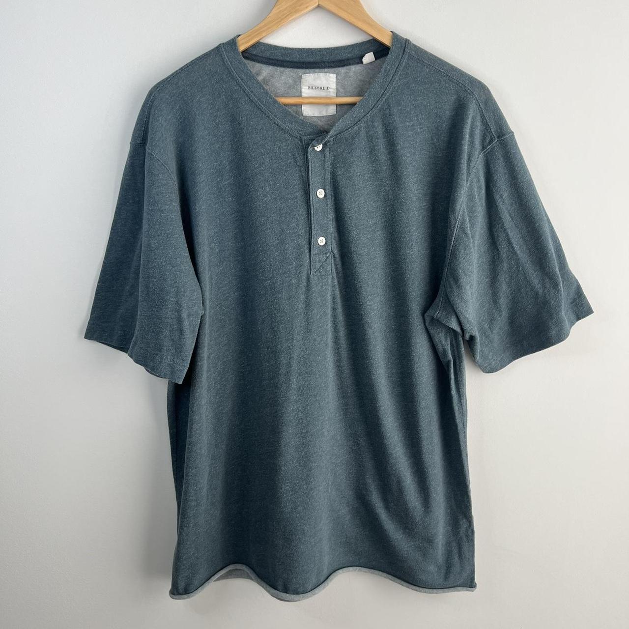 Billy Reid XXL Short Sleeve Henley Shirt Mens Blue Depop