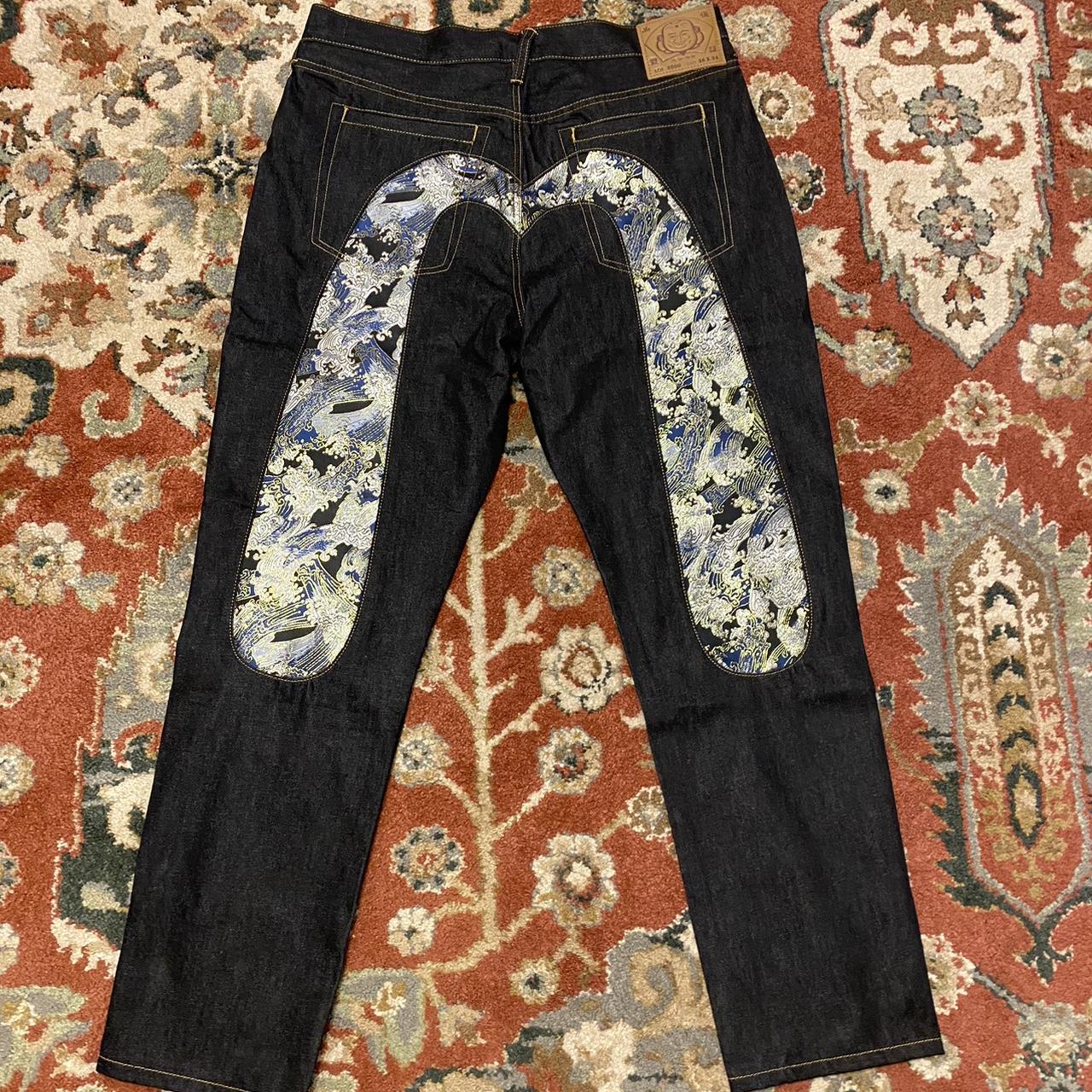 Evisu Men's Black and Blue Jeans | Depop