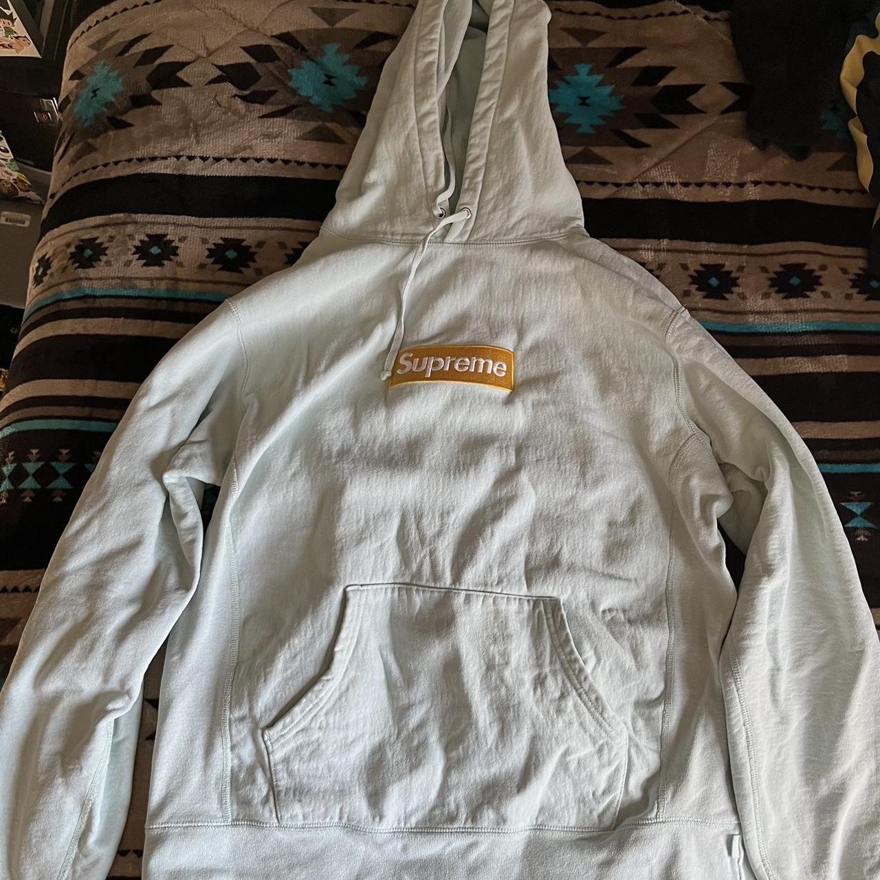 White Supreme hoodie with red box logo Size Large - Depop