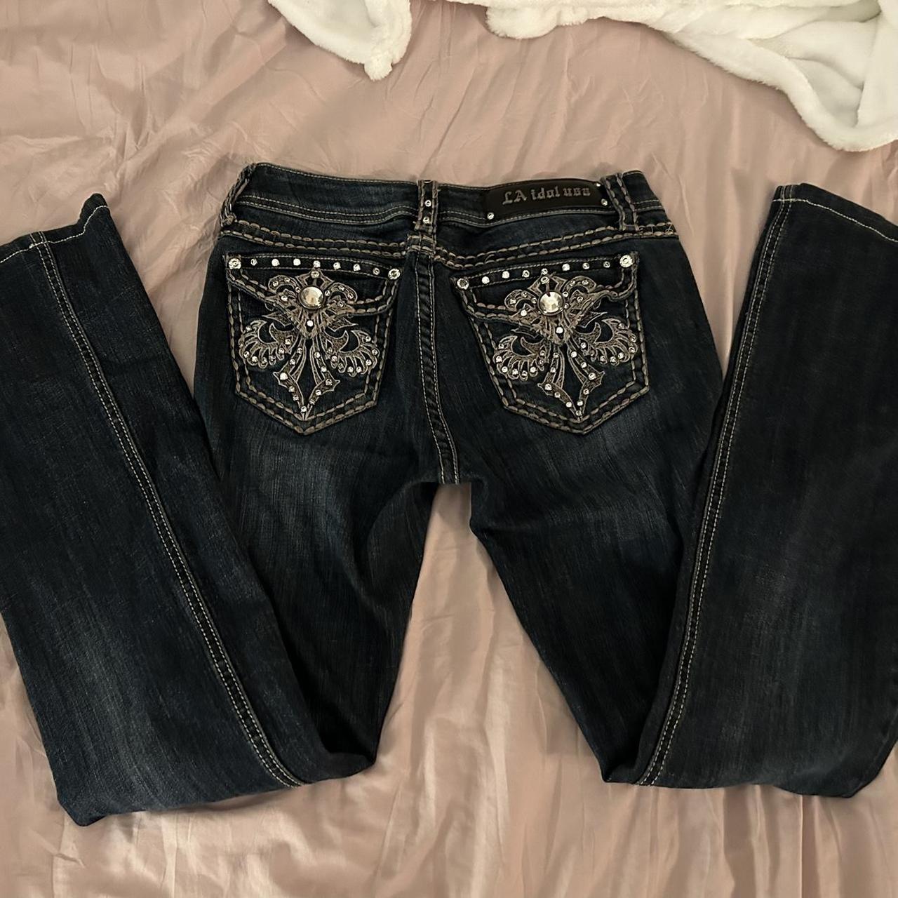 - y2k grunge rhinestone bling jeans -similar to miss... - Depop