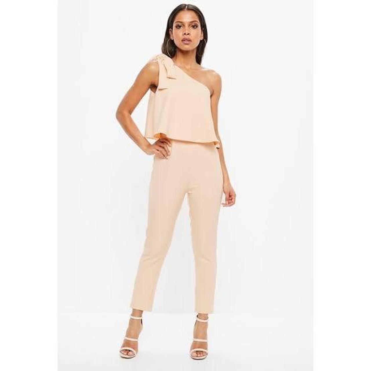 Missguided one shoulder bow jumpsuit online