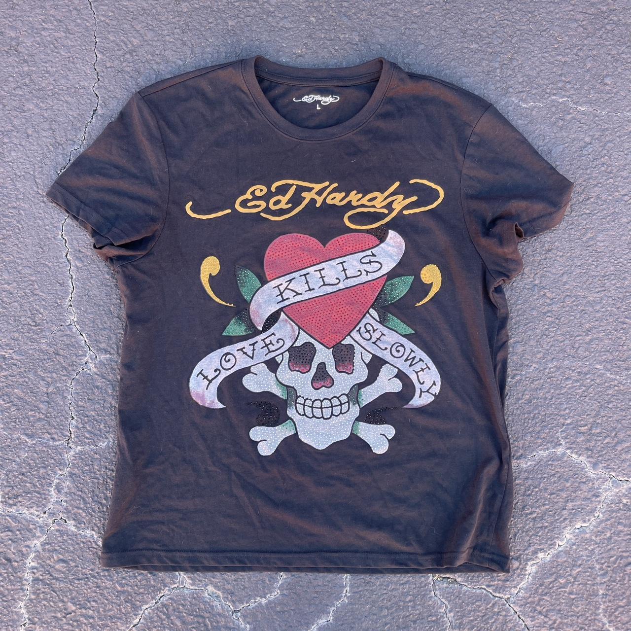Ed Hardy 2000s y2k t shirt Size L #mallgoth #goth | Depop