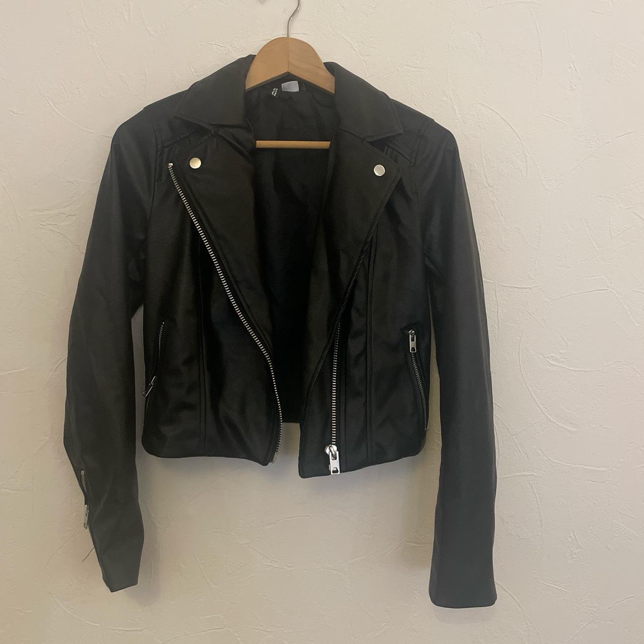 ️ H&M Black Vegan Leather Jacket 🧡 Size XS 💛 Silver... - Depop