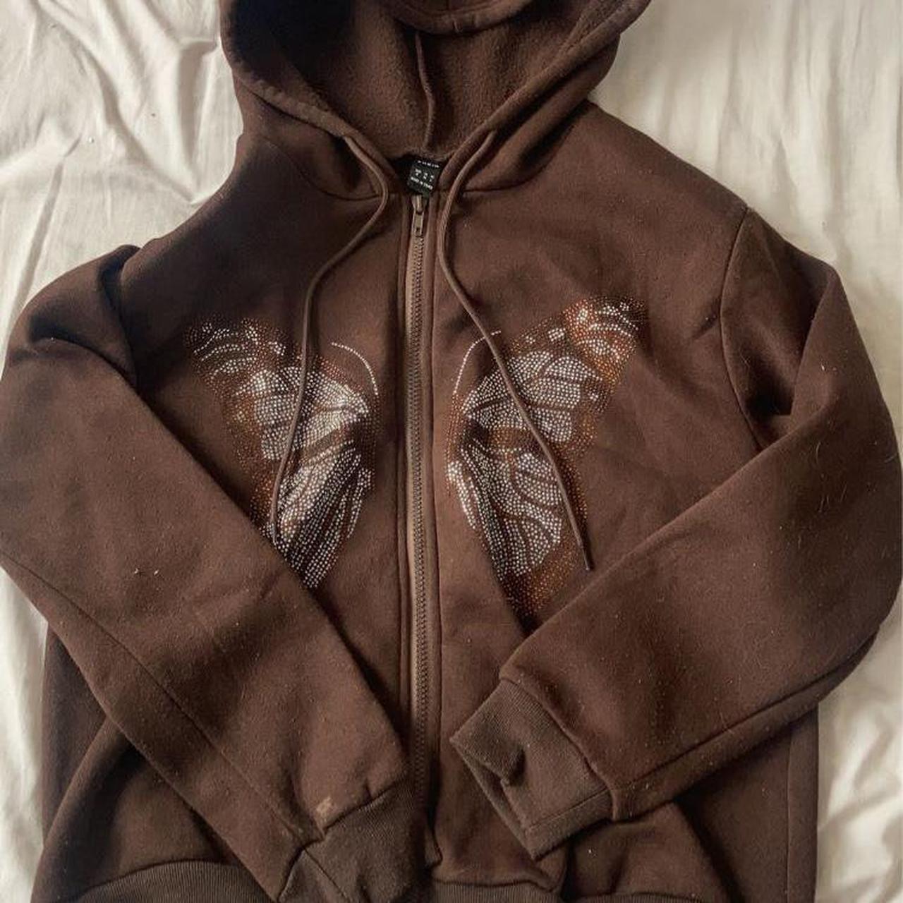 shein brown diamonte butterfly hoodie!🤎🦋 super cute... - Depop