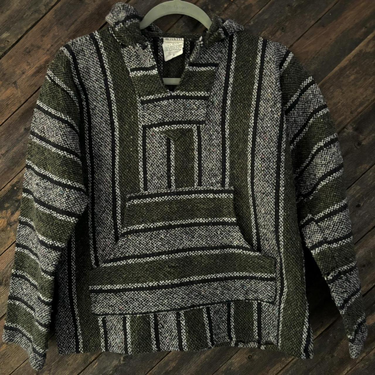 Olive and Grey Classic Stripe Baja Hoodie Drug Depop