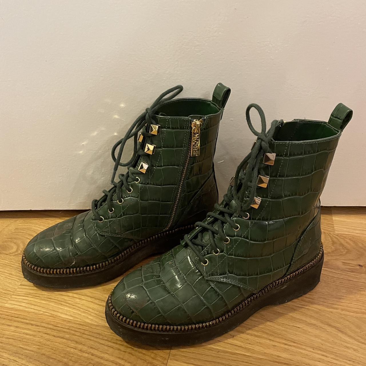 Michael Kors green crocodile combat lace up boots. Depop