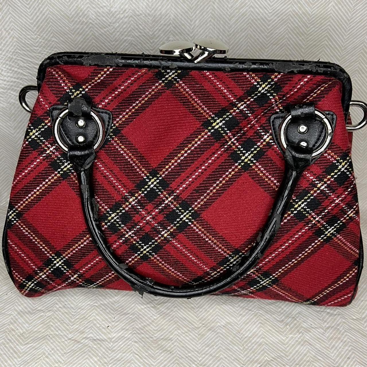 Red and White Plaid Canvas Tote Bag Picnic Beach Large Purse | Baginning