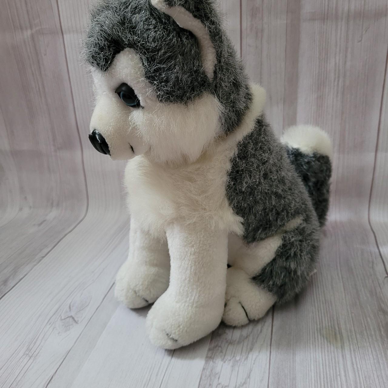 grey and white stuffed dog