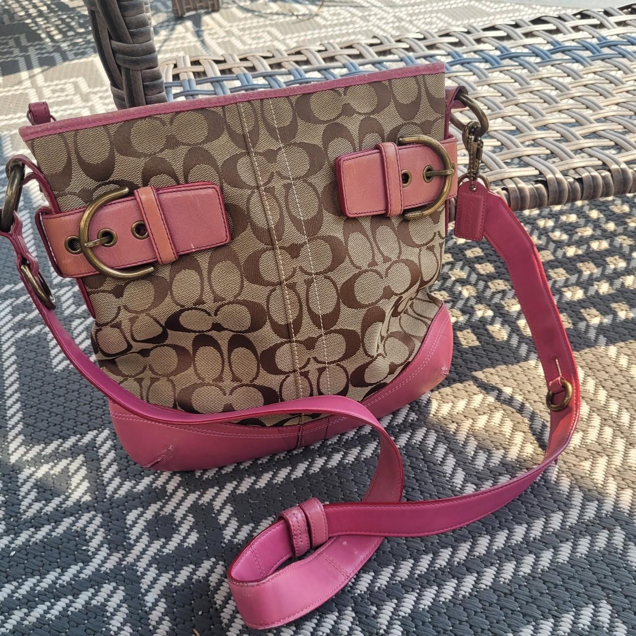 CoachnHampton shops Signature Pink & Brown Jacquard Tote