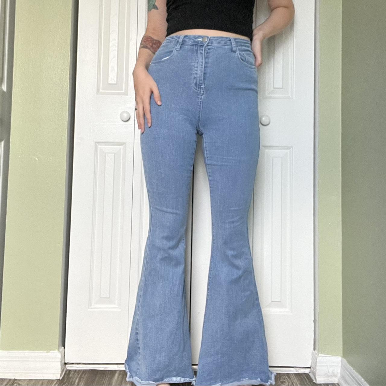 70s style flare jeans light wash Size L Im 5 11 and... - Depop